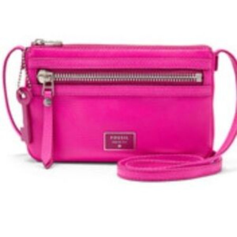 Fossil Hot Pink Leather Crossbody Bag – Brand New – Adjustable Strap - Picture 5 of 5